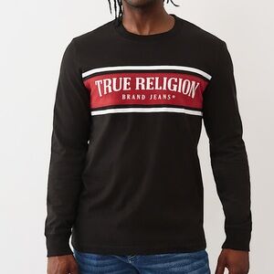 True Religion Men's Long Sleeve Tee in Black and Red